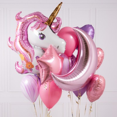 Надувной шарик Единорог и розовые шары на день рождения
