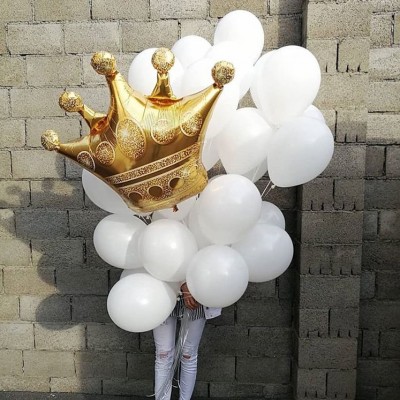 Шар Корона золотая и белые шары